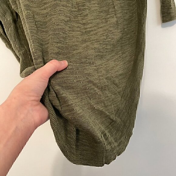 EXPRESS Lace Up Back Circle Hem Sweater Olive Green 3/4 Sleeve Lattice Cotton S - Picture 9 of 16